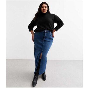 New Look Mid Blue Denim Split Hem Maxi Skirt